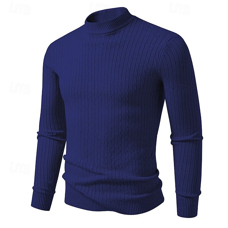 Men's Sweater Pullover Sweater Jumper Ribbed Knit Regular Tops Knitted Slim Fit Plain High Neck Knitwear Contemporary Casual Daily Wear Clothing Apparel Fall Wine Black M L XL4