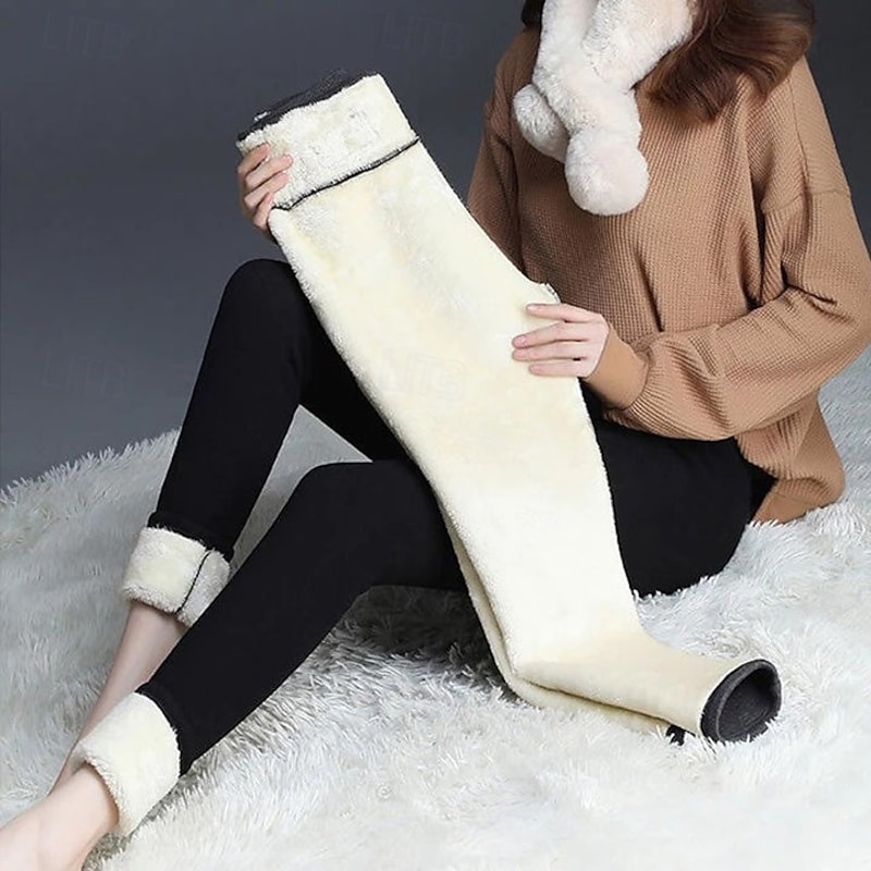 Lambskin Winter Leggings for Women, Fleece Lined Thermal High Waist Slim Pants, Thick Warm Stretch Cotton Jeggings for Cold Weather4