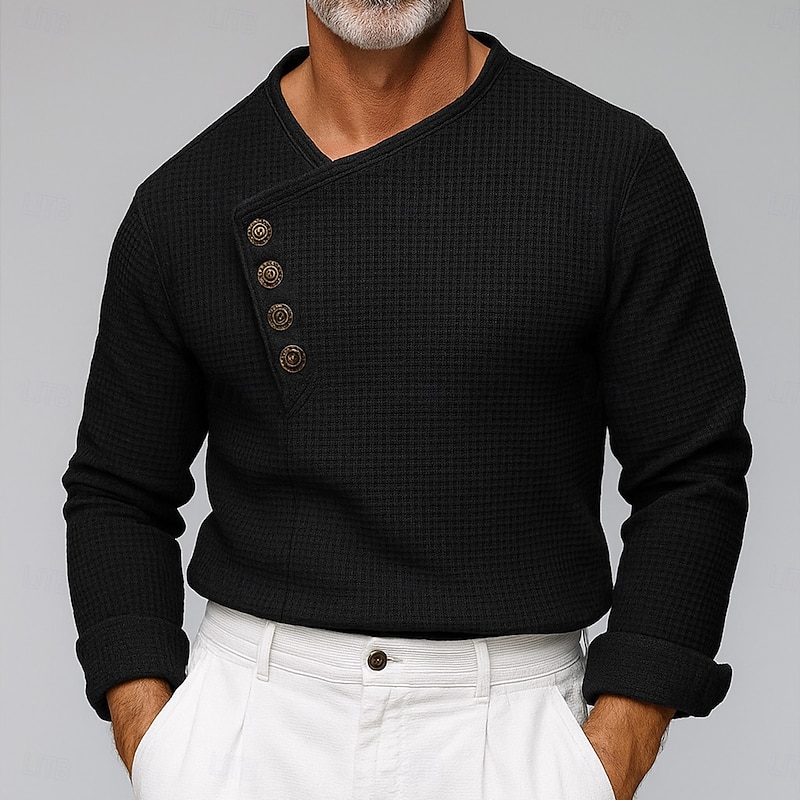 Men's Shirt Waffle Shirt Dress Shirt Casual Shirt Prom Shirt Plain Formal Wedding Black White Navy Blue Purple Long Sleeve Asymmetrical All Seasons Clothing Apparel3