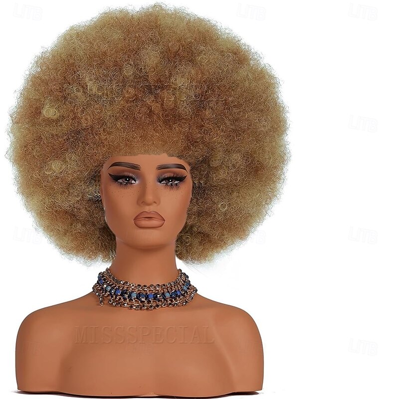 Afro Wig 70s Curly Wigs for Black Women Glueless Afro Wigs Large Bouncy and Soft Natural Looking Full Wigs Big Afro Puff Wig With Bangs Synthetic Hair Afro Wig for Daily2
