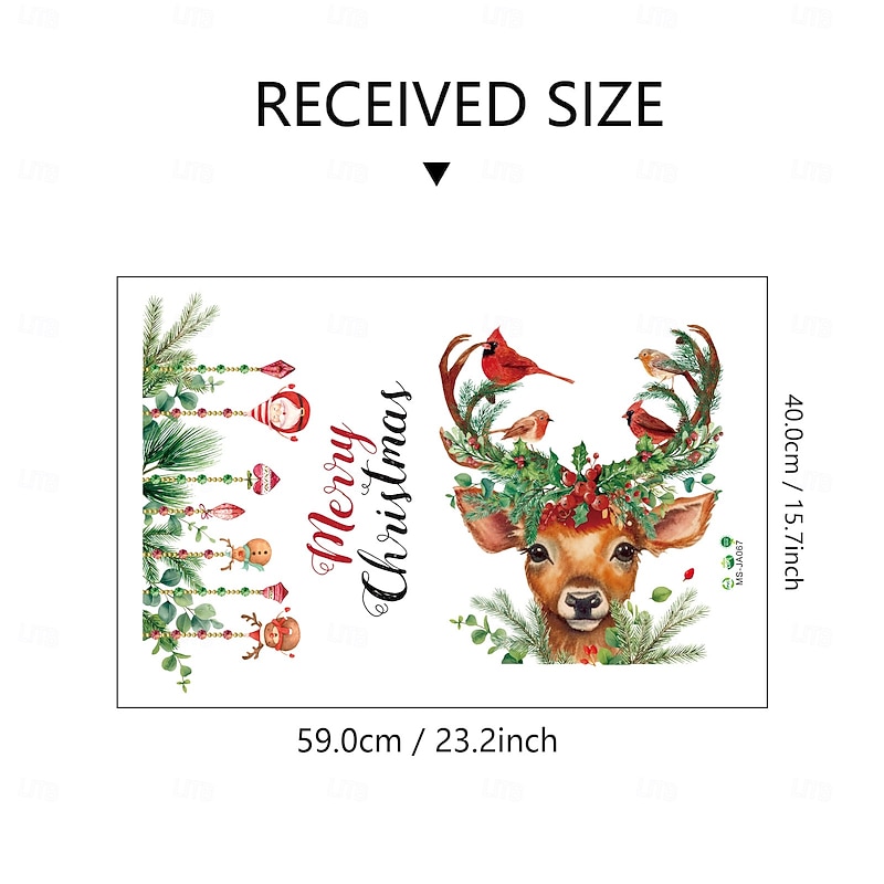 Christmas Sticker Wall Decals Creative Painted Reindeer Colorful Ball Removable Vinyl Mural Holiday Party Shop Glass Window Display Background Decoration For Christmas Festival Home Atmosphere3