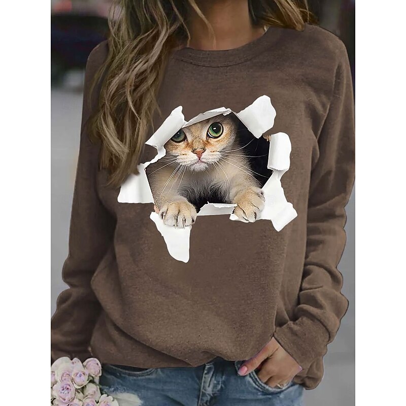 Women's Pullover Sweatshirt Graphic Animal Casual Long Sleeve Crew Neck Regular Tops Street Casual Holiday Print Black Blue Orange Brown Spring Fall Winter2