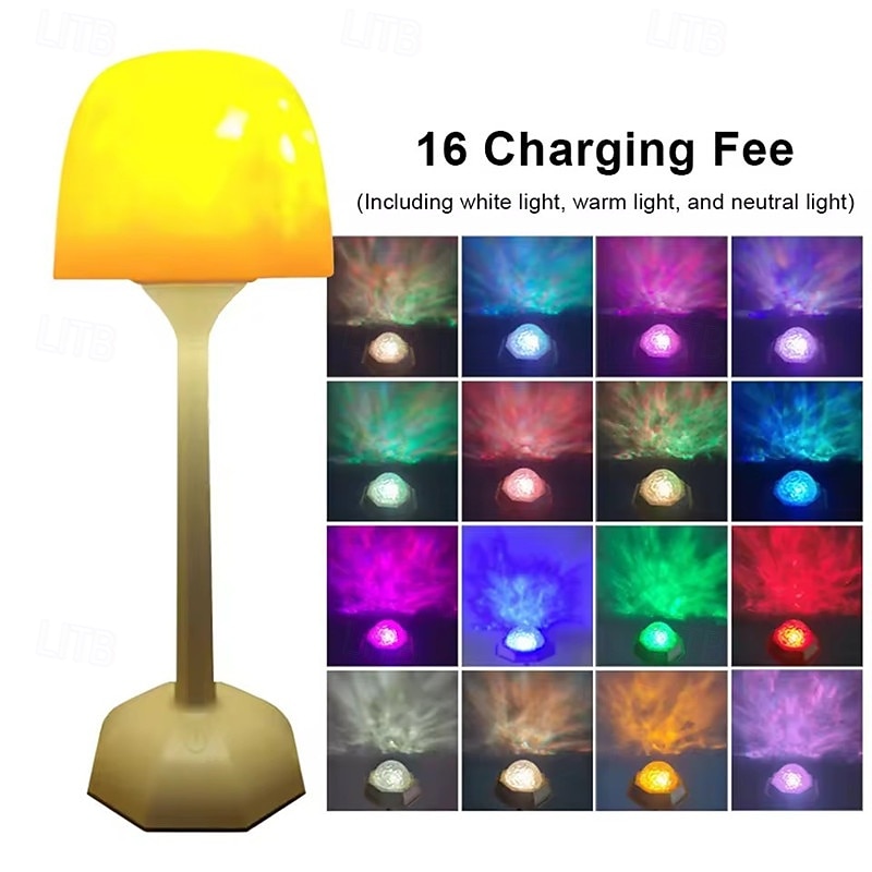 LED Water Ripple Atmosphere Light High Footed Ocean Wave Projector Lamp Rechargeable Dimmable Touch Desk Lamp Romantic Desk Lamp
