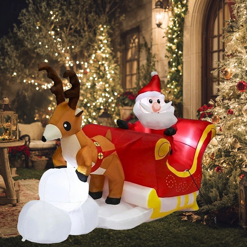Christmas Santa Claus reindeer sled with LED lights inflatable air model indoor and outdoor courtyard lawn festive atmosphere decoration props EU/US/UK/AU Plug 1.8 * 1.6M