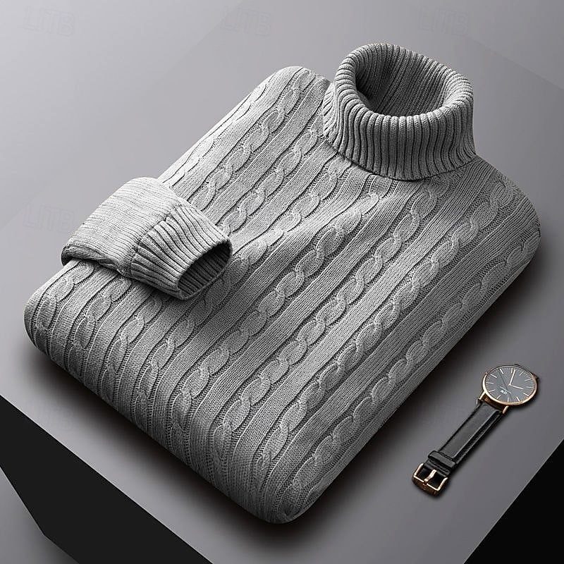 Men's Sweater Pullover Sweater Jumper Ribbed Cable Knit Regular Tops Knitted Slim Fit Plain Turtleneck Knitwear Contemporary Casual Daily Wear Clothing Apparel Fall Winter Black White L XL 2XL