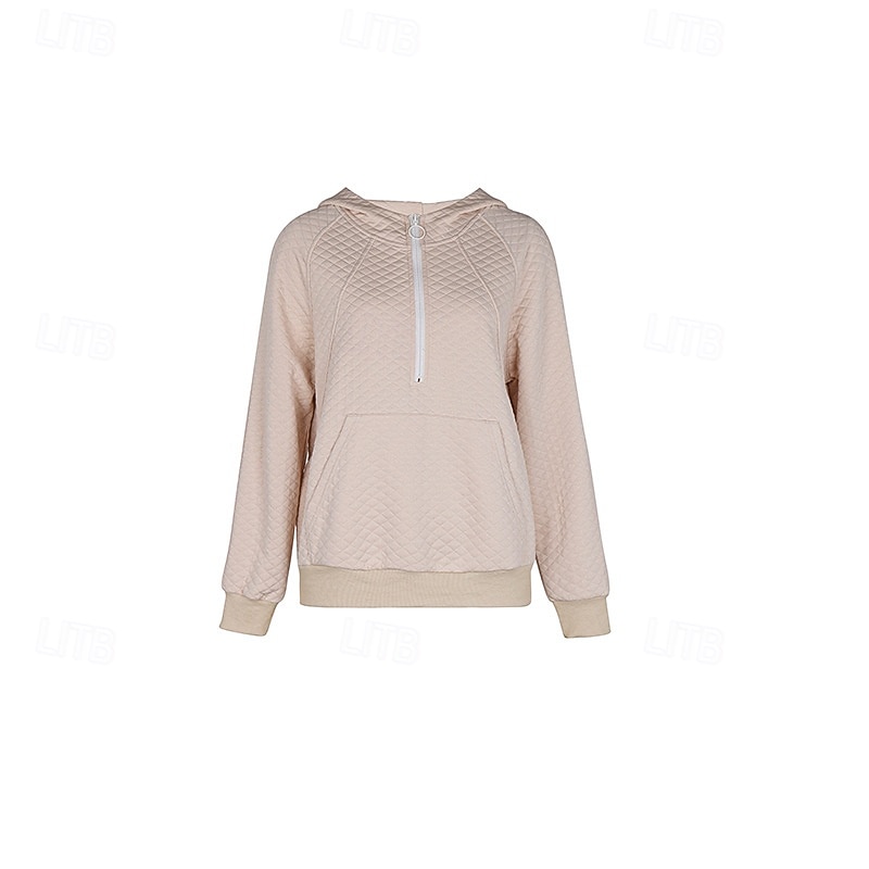 Women's Pullover Hoodie Sweatshirt Plain Casual Long Sleeve Hooded Regular Tops Street Holiday Half Zipper Quarter Zipper Zipper Khaki Fall Winter4