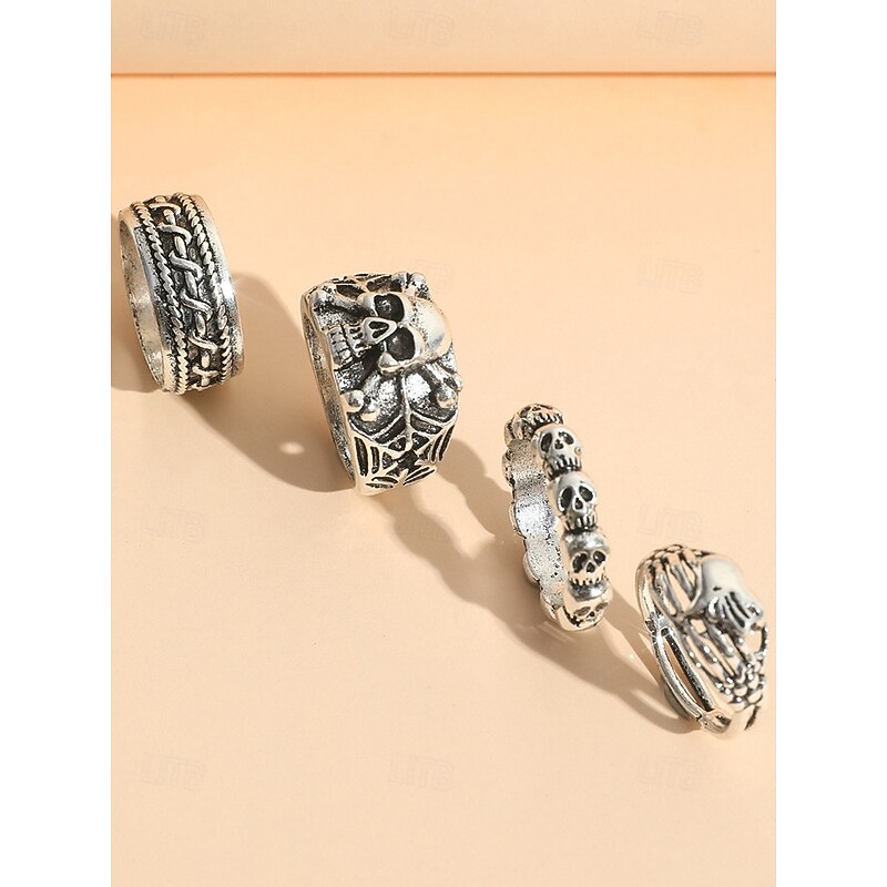Men's Halloween Skull Rings Set – Gothic Punk Vintage Alloy Jewelry for Party, Biker, Cosplay and Festival Wear3