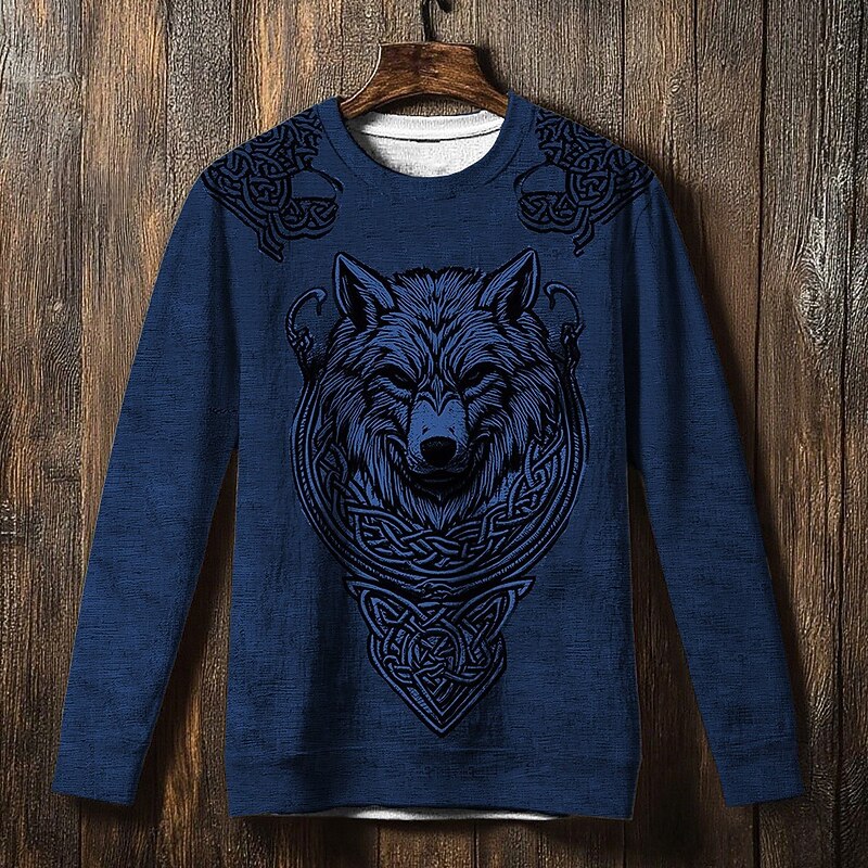 Men's Sweatshirt Black Blue Gray Crew Neck Wolf Celtic Knot Print Casual Daily Holiday Vintage Viking Fall Winter Clothing Apparel Hoodies Sweatshirts3