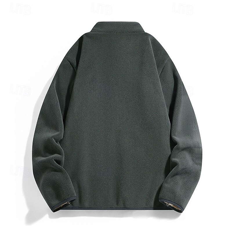Men's Winter Jacket Fleece Jacket Casual Jacket Vacation Daily Thermal Warm Pocket Fleece Fall Winter Plain Fashion Streetwear Stand Collar Regular Black Brown Dark Blue Grey Jacket3
