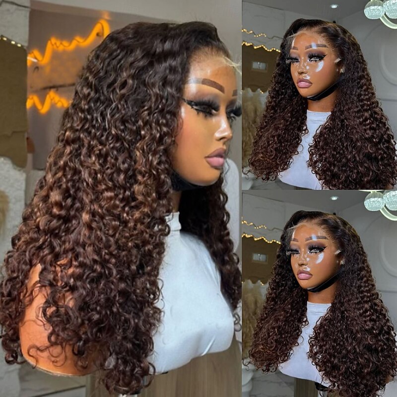 Human Hair 5x5 Closure 13x4 Lace Front Wig Free Part Brazilian Hair Curly Brown Auburn Wig 150% 180% Density with Baby Hair Ombre Hair Natural Hairline 100% Virgin Glueless For Women Long Human Hair4