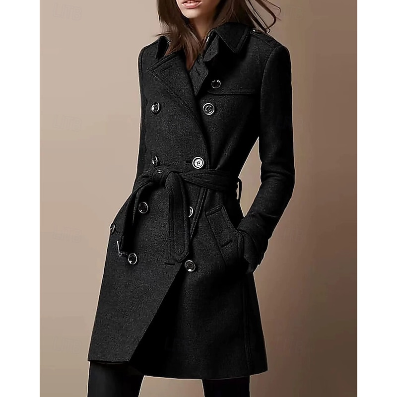 Women's Winter Coat Coat Warm Comfortable Pocket Buttons Casual Solid Color Vacation Street Casual Daily Wear Long Turndown Regular Fit Long Sleeve Outerwear Black Red Brown Fall Winter4