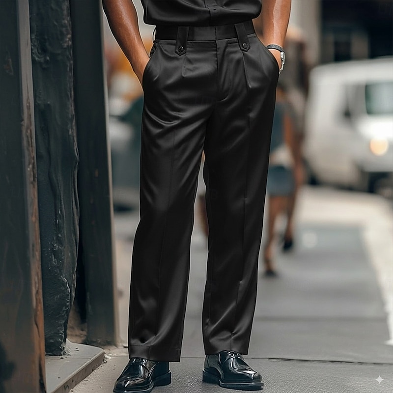 Men's Trousers Dress Pants Satin Pants Suit Pants Pocket Plain Comfort Soft Knee Length Formal Party Business Fashion Streetwear Black White Inelastic
