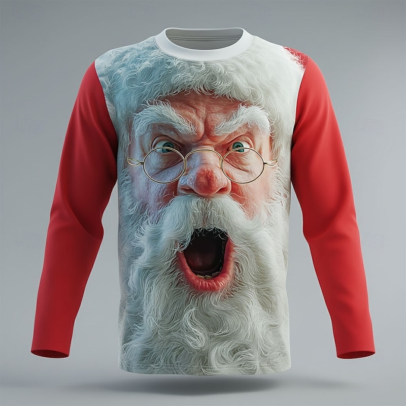 Christmas Men's Santa Claus 3D Funny T Shirt Long Sleeve T shirt 3D Print Crew Neck Shirt Fashion Basic 3D Street Casual Daily Red 3 White Red Summer Spring Clothing Apparel S M L XL XXL XXXL2