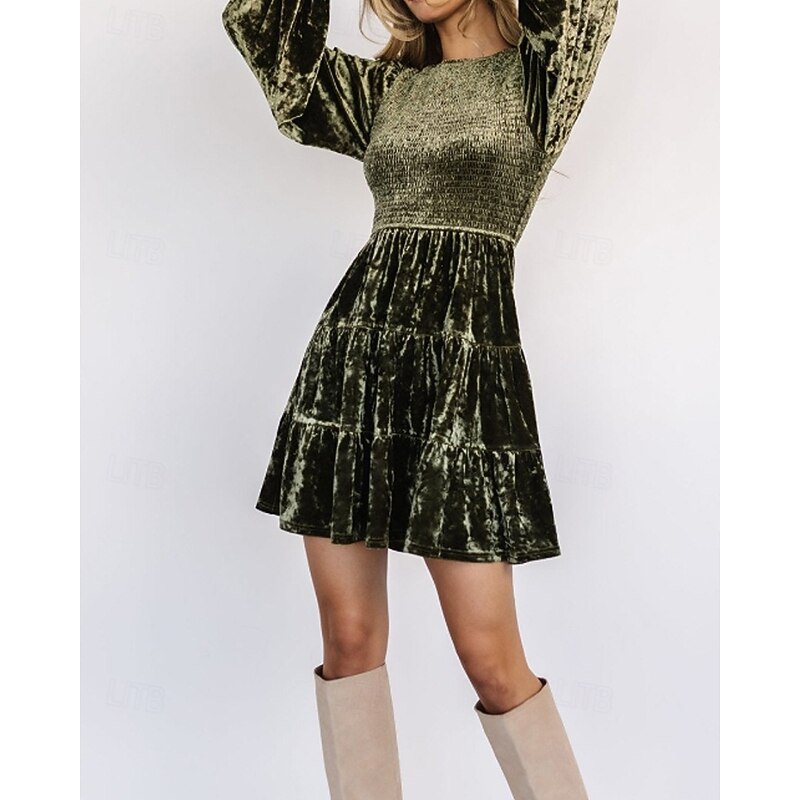 Women's Mini Dress Velvet Dress Cocktail Dress Peplum Dresses Elegant Fashion Modern Party Evening Party Date Regular Fit Plain Long Sleeve Crew Neck Black Wine Army Green Brown Fall Winter Autumn3