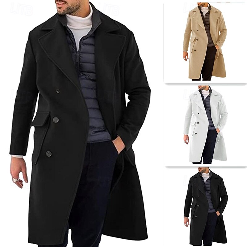 Men Overcoat Peacoat Long Trench Coat Trench Coat Formal Casual Fall Winter Polyester Outerwear Clothing Apparel Classic Classic Notch lapel collar