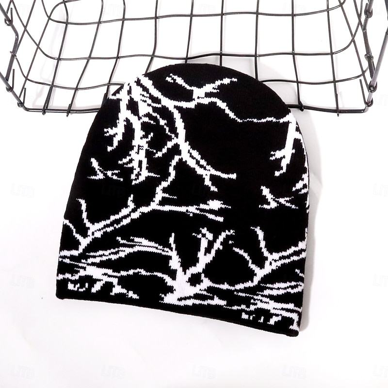 Men's Unisex Beanie Hat Winter Hats Beanies Skull Cap Knit Hat Black White Acrylic Fibers Jacquard Knitted Cozy Halloween Daily Wear Festival Lightning Warm3