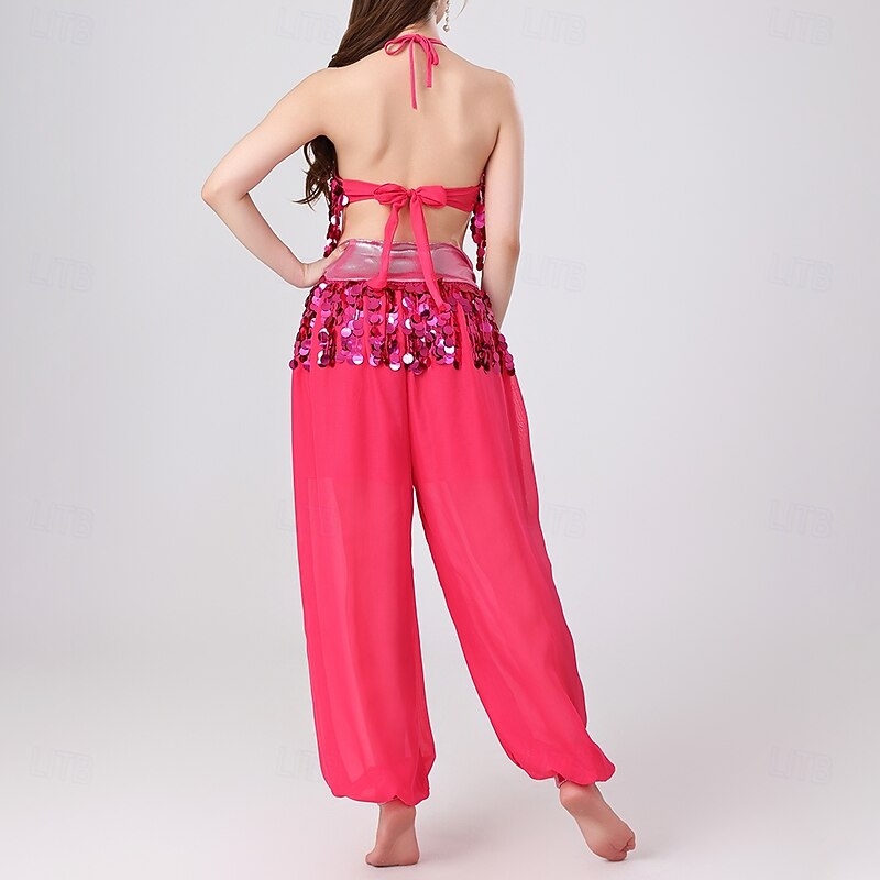 Belly Dance Top Pure Color Splicing Sequins Women's Performance Training Sleeveless High Polyester3