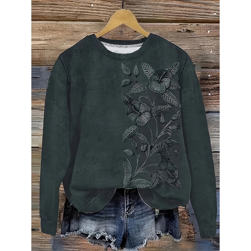 Women's Pullover Sweatshirt Floral Graphic Fashion Casual Long Sleeve Crew Neck Regular Tops Street Dailywear Print Black Blue Purple Orange Green Spring Fall Winter4