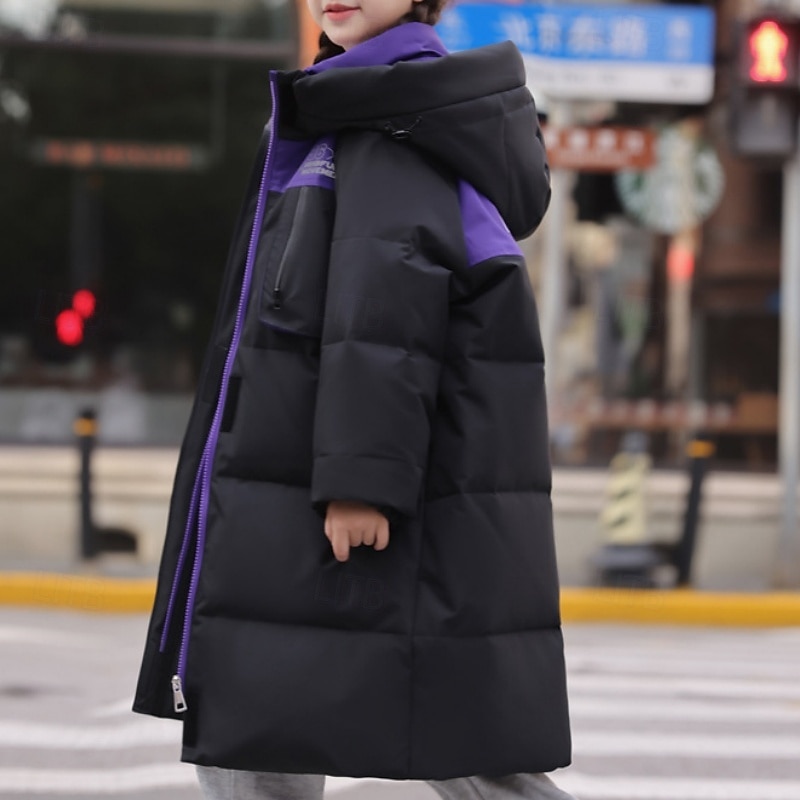 Kids Girls' Down Jacket Outdoor Jacket Puffer Jacket Solid Color Fashion Keep Warm Windproof Outdoor Coat Outerwear 4-12 Years Fall Black Pink Beige4