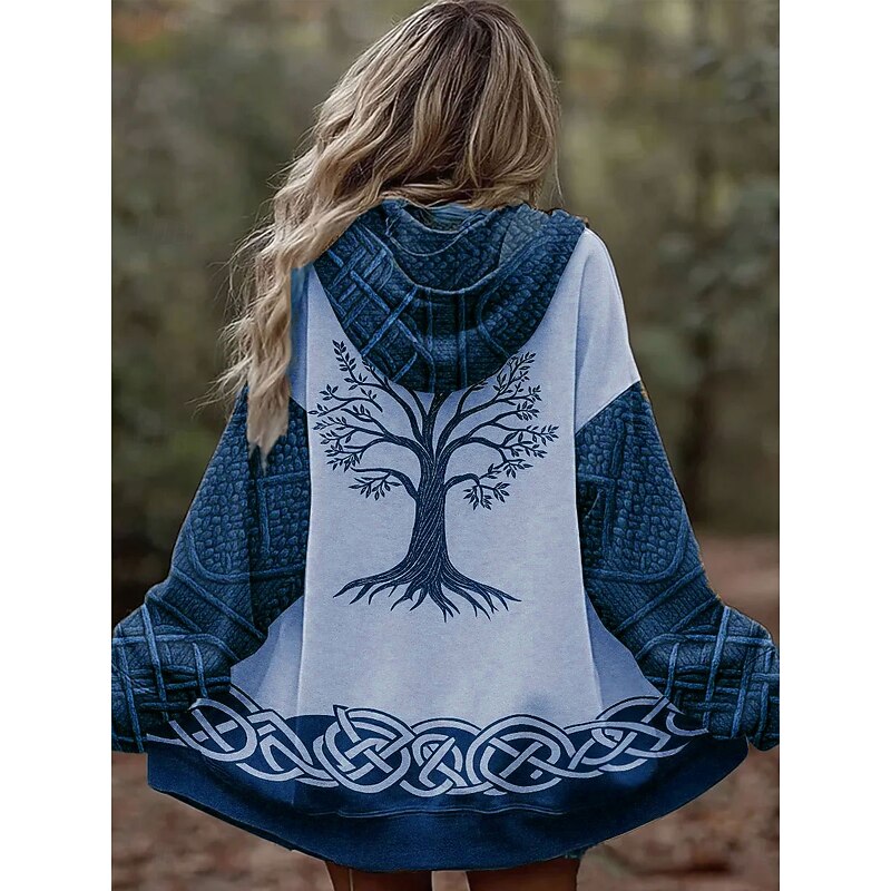 Women's Zip Up Hoodies Graphic Geometric Tribal Punk Active Vintage Long Sleeve Hooded Regular Tops Home Dailywear Casual Blue Purple Brown Green Fall Winter3