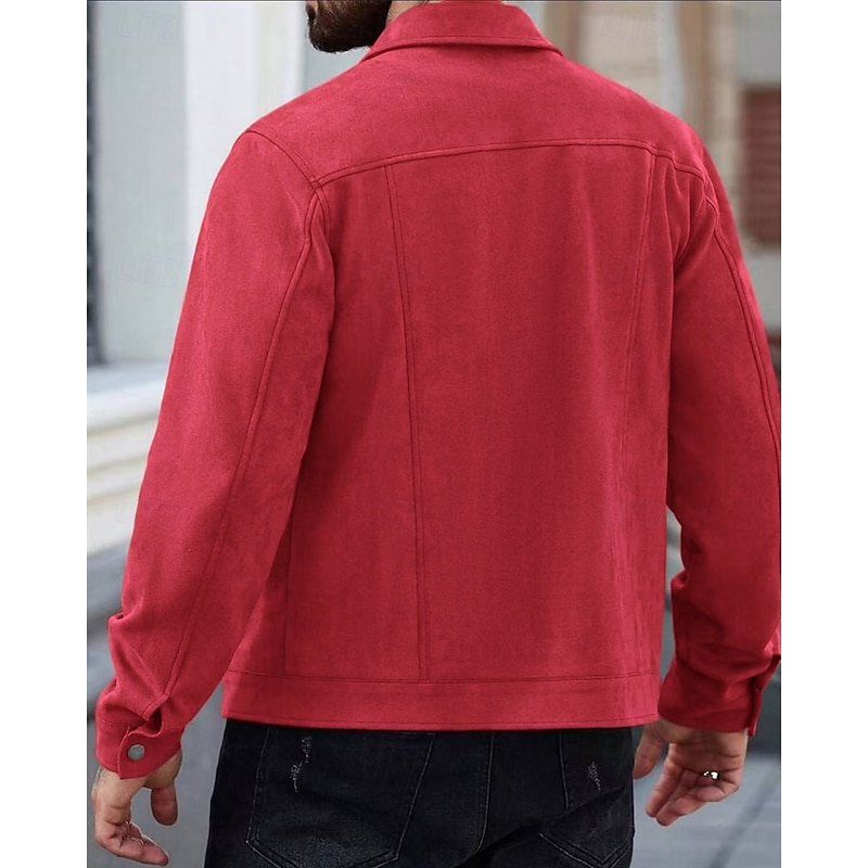 Men's Lightweight Jacket Faux Suede Jacket Casual Jacket Vacation Daily Breathable Pocket Spring Fall Plain Fashion Classic Lapel Short Camel Black Red Navy Blue Jacket4
