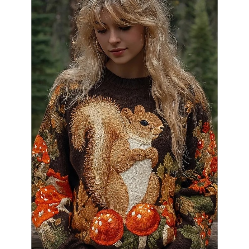 Women's Sweater Fashion Casual Graphic Animal Crew Neck Knitted Long Sleeve Regular Tops Knit Work Daily White Blue Fall Winter4