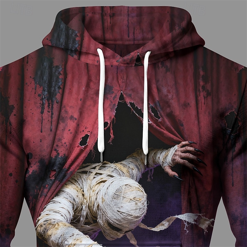 Halloween Men's Monster Hoodie Fashion Daily Hooded Vacation Party Streetwear Burgundy Drawstring Printing Fall Winter Designer2