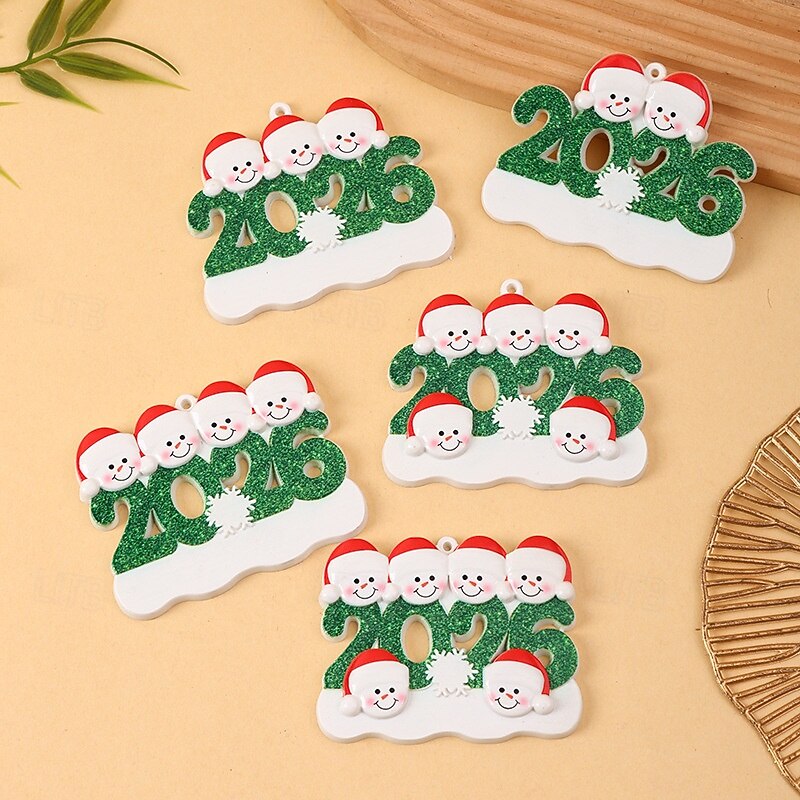 2026 Family Christmas Resin Ornaments with Red Ribbon DIY Handwritten Names Christmas Snowman Christmas Tree Decorations Perfect for Valentine's Day, Winter Holidays & Christmas Gifting2