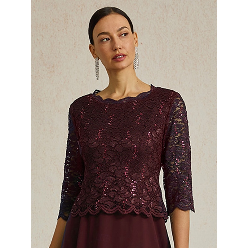 Women's Midi Dress A Line Dress Elegant Wedding Guest Evening Party Regular Fit Solid Color 3/4 Length Sleeve Crew Neck Wine Spring Fall Winter2