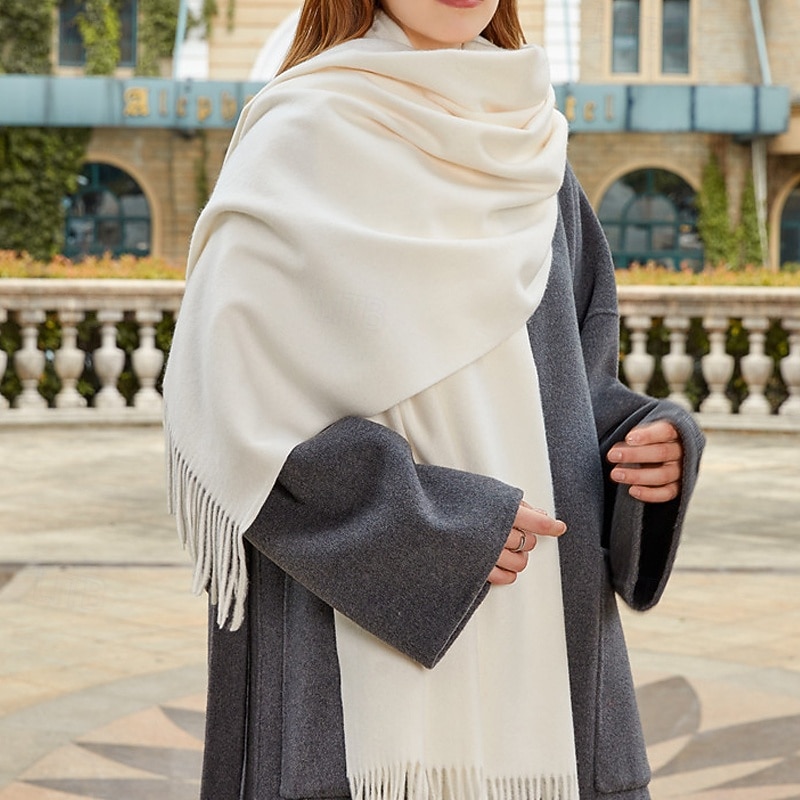 Women's Rectangle Scarf Infinity Scarf Street Holiday Grey Beige Black Scarf Pure Color2