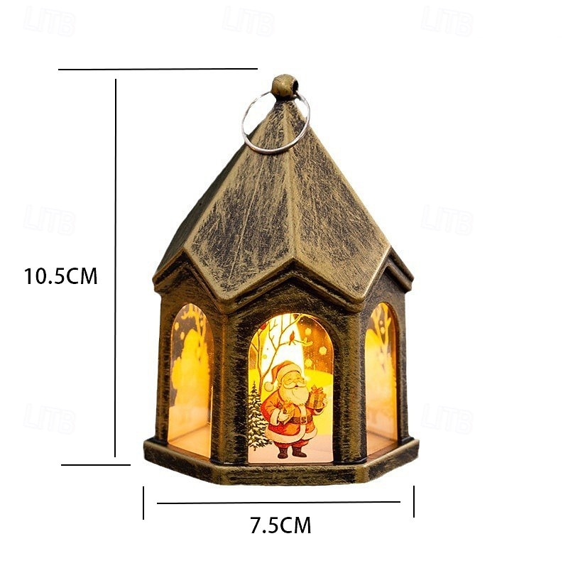 1 Pc 10.5 * 7.5CM Christmas Small House Handheld Lantern LED Electronic Candle Light Retro Pendant Desktop Decorative Light AG10 * 3 Battery2