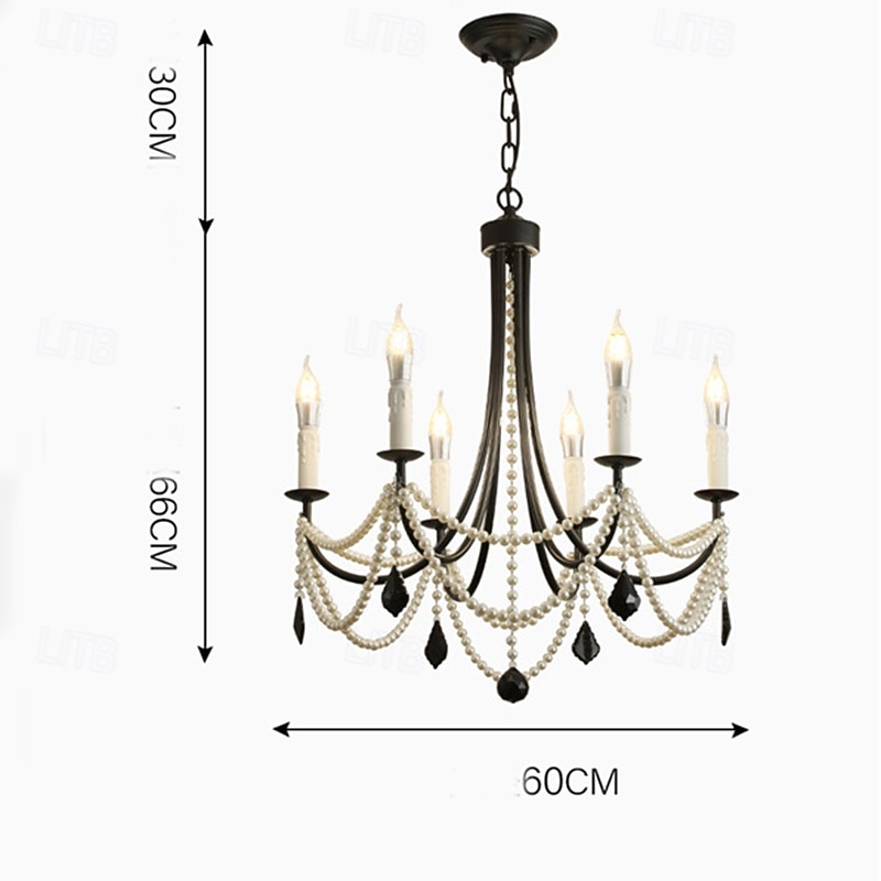 Iron Candle Style Chandelier with Ink Crystal, Adjustable Chain 6/8 Heads Black4