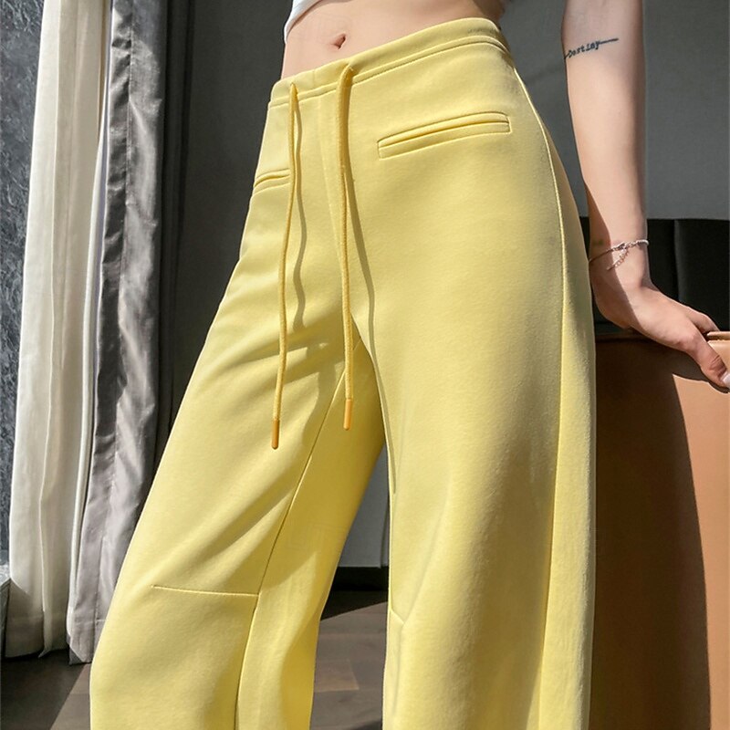 Women's Wide Leg Pants Flared Pants Drawstring Bottoms Athleisure Gym Workout Breathable Gym Outdoor Running Regular Fit Sportswear Activewear Solid Colored Dark Grey Black Yellow