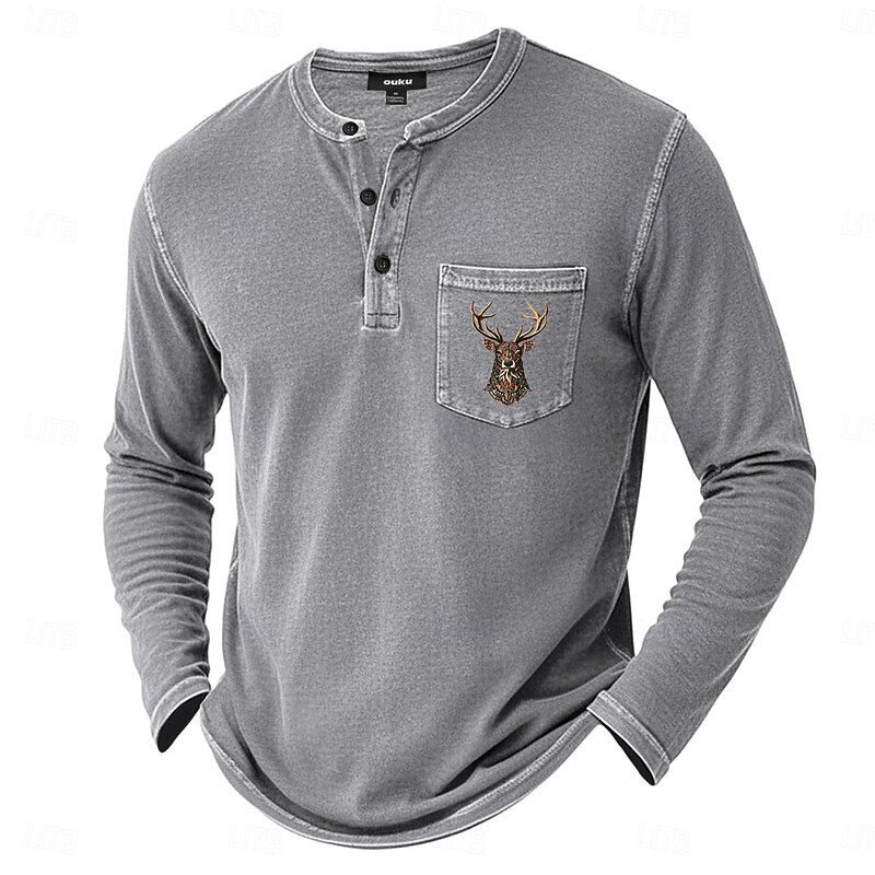 Men's Henley Shirt T shirt Tee Long Sleeve Vintage Retro Vintage Casual Pocket Graphic Henley Casual Spring Fall All Seasons Blue Purple Brown Henley T-Shirt