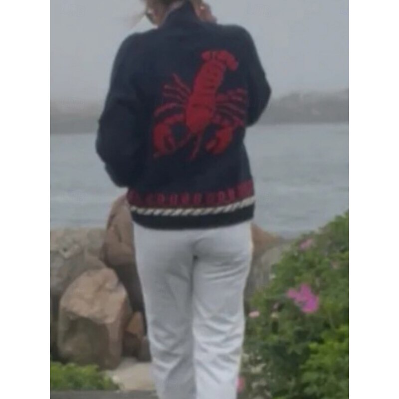 Women's Sweater Cardigan Elegant Fashion Streetwear Graphic Animal Turtleneck V Neck Pocket Knitted Long Sleeve Regular Tops Knit Outdoor Daily Weekend Black Blue Fall Winter4