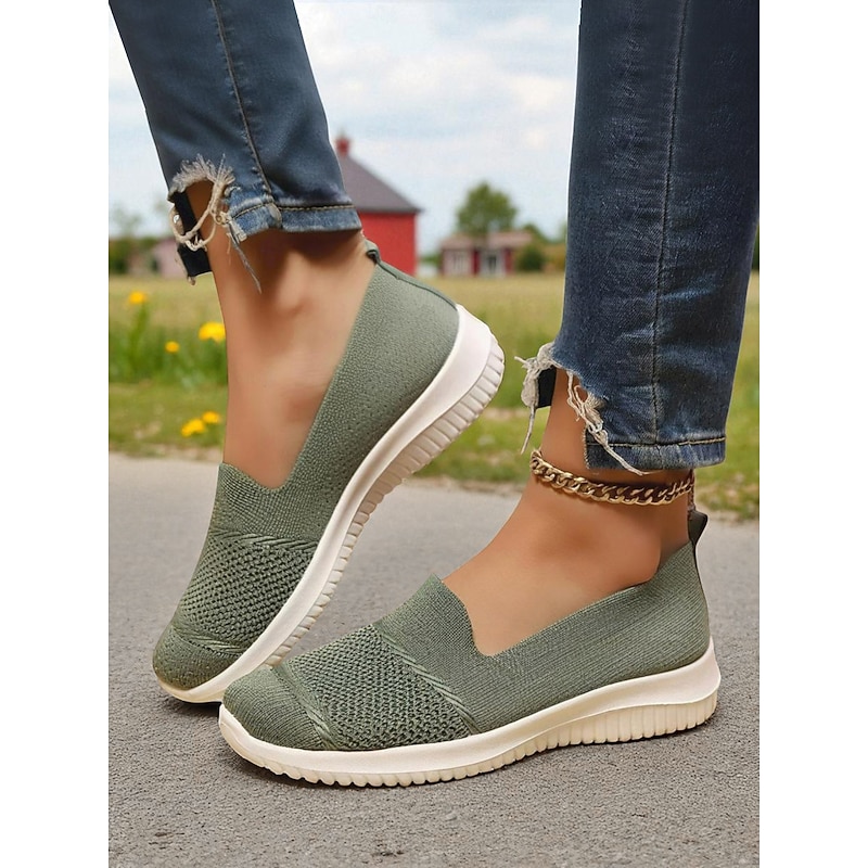 Women's Bright Orange Flyknit Slip-On Sneakers – Lightweight Breathable Walking Shoes for Daily Casual and Travel4