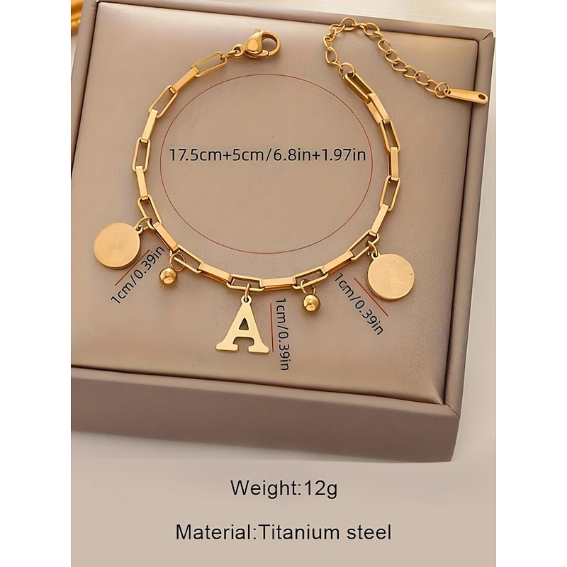 Women's Gold-Plated Alphabet Letter Bracelet with Coin and Ball Charms, Adjustable Chain, Stylish Christmas Gift for Her, Personalised Jewelry Accessory4
