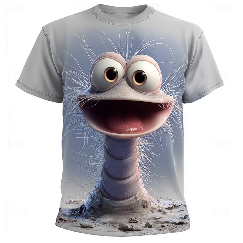 Men's Animal Funny Worm T Shirt Short Sleeve T shirt 3D Print Crew Neck Shirt Exaggerated Designer Party Holiday Green Dark Gray Gray Summer Spring Clothing Apparel S M L XL XXL XXXL3