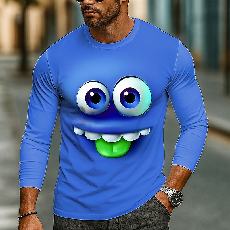 Men's 3D Funny Emotes T Shirt Long Sleeve T shirt 3D Print Crew Neck Shirt Fashion Exaggerated Street Daily Blue Green Summer Spring Fall Clothing Apparel S M L XL XXL XXXL2