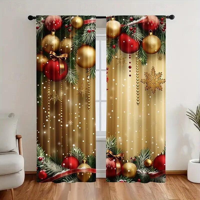 1pc Christmas Cafe Curtains with Colorful Lights, Cartoon Printed Small Window Valance for Kitchen, Sink, Cabinet, Xmas Holiday Decorative Short Curtain - Main Image