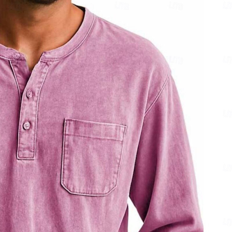 Men's Henley Shirt T shirt Tee Long Sleeve Vintage Retro Vintage Casual Vintage Style Henley Casual Spring Fall All Seasons Black Pink Gray Henley T-Shirt3