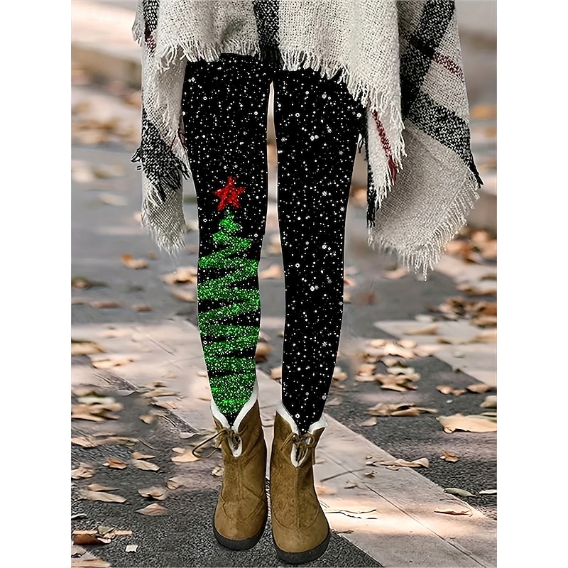 Women's Leggings Vacation Vintage Fashion Full Length High WaistPantsUgly Christmas Graphic Snowflake Christmas Printing Soft Breathable High Elasticity Vacation Street Causal Black Green Fall Winter
