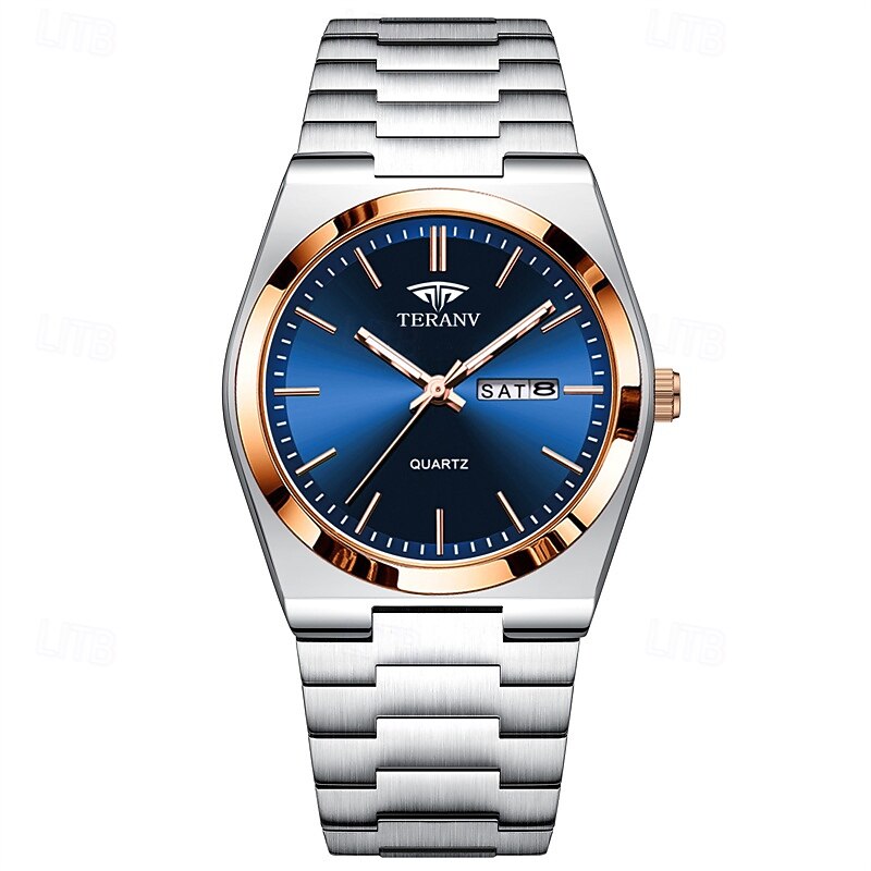 An Original Business-Style Alloy Strap Fashionable Men'S Watch With Ipx7 Water Resistance Luminous Date And Day Display Quartz Sports Wristwatch Box4