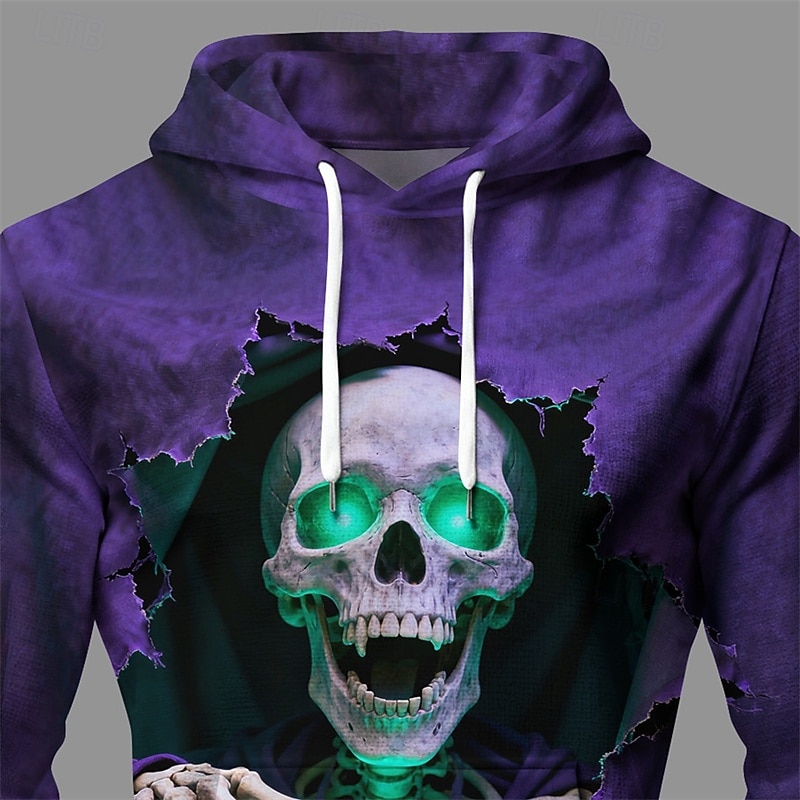 Halloween Men's Skull Hoodie Fashion Daily Hooded Vacation Party Streetwear Purple Drawstring Pocket Printing Fall Winter Designer2