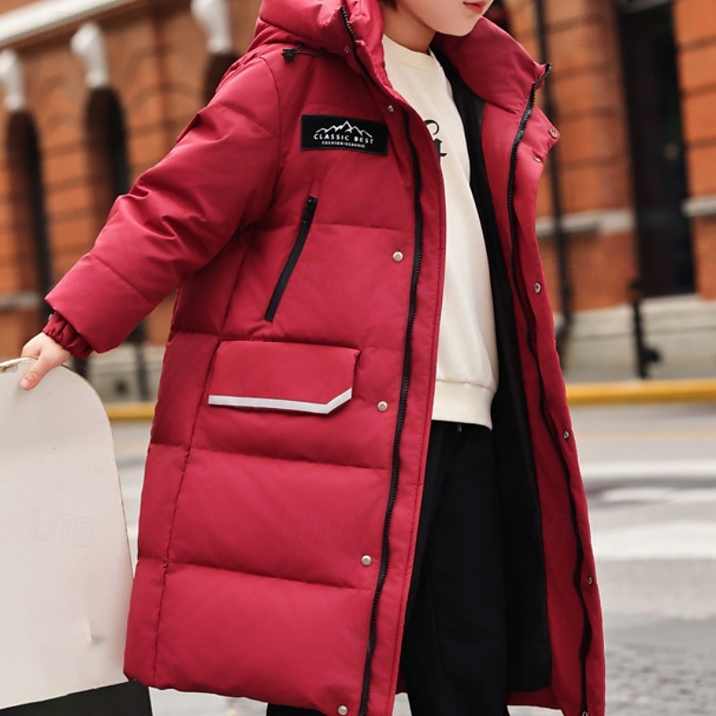 Kids Unisex Down Jacket Outdoor Jacket Puffer Jacket Outerwear Solid Color Long Sleeve Keep Warm Windproof Coat Outdoor Daily Basic Black Red Green Fall Winter 4 years+3
