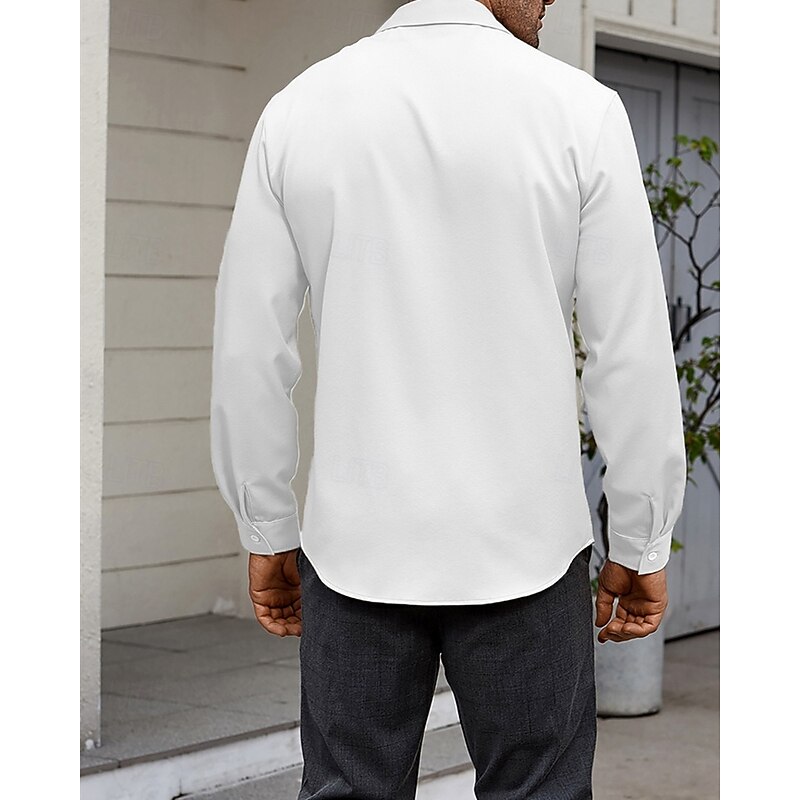 Men's Shirt Summer Shirt Casual Shirt Beach Shirt Button Up Shirt White Apricot Long Sleeve Plain Lapel Vacation Hawaiian Clothing Apparel Polyester Fashion Casual Comfortable2