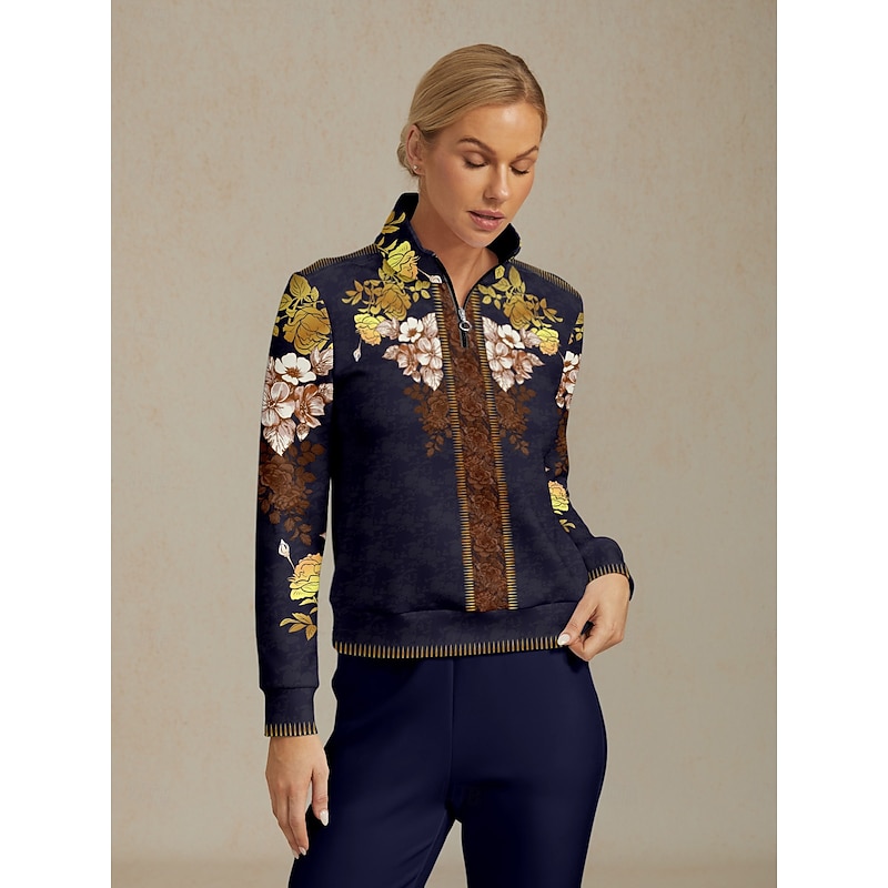 Women's Golf Pullover Sweatshirt Dark Navy Long Sleeve Top Ladies Golf Attire Clothes Outfits Wear Apparel