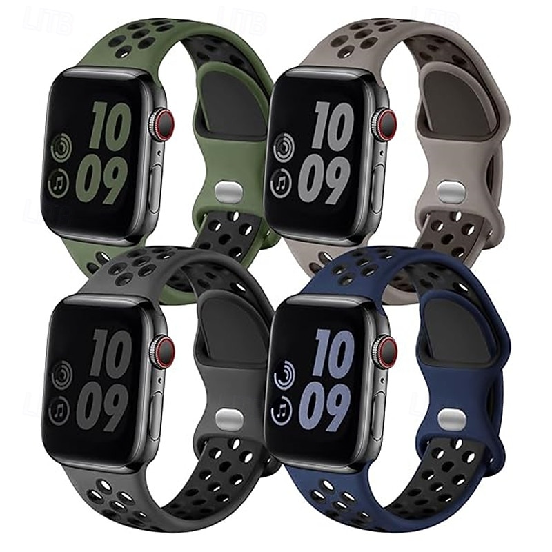 4 Pack Sport Band Modern Buckle Sport Loop Compatible with Apple Watch band 38mm 40mm 41mm 42mm 44mm 45mm 49mm Two Tone Adjustable Silicone Strap Replacement Wristband for iwatch Ultra 3 2 Series 11