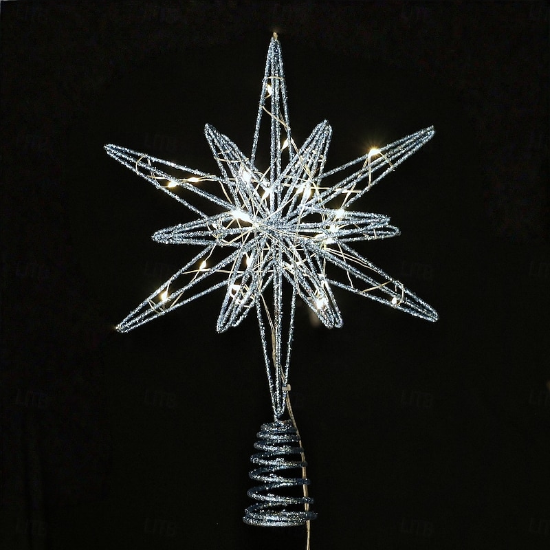 Christmas Tree Topper Star Led Light Xmas, Gold Glitter Iron Octagonal Star, Lighted Holiday Tree Topper, Hanging Xmas Decoration, Festive Home Table Decor Gift2