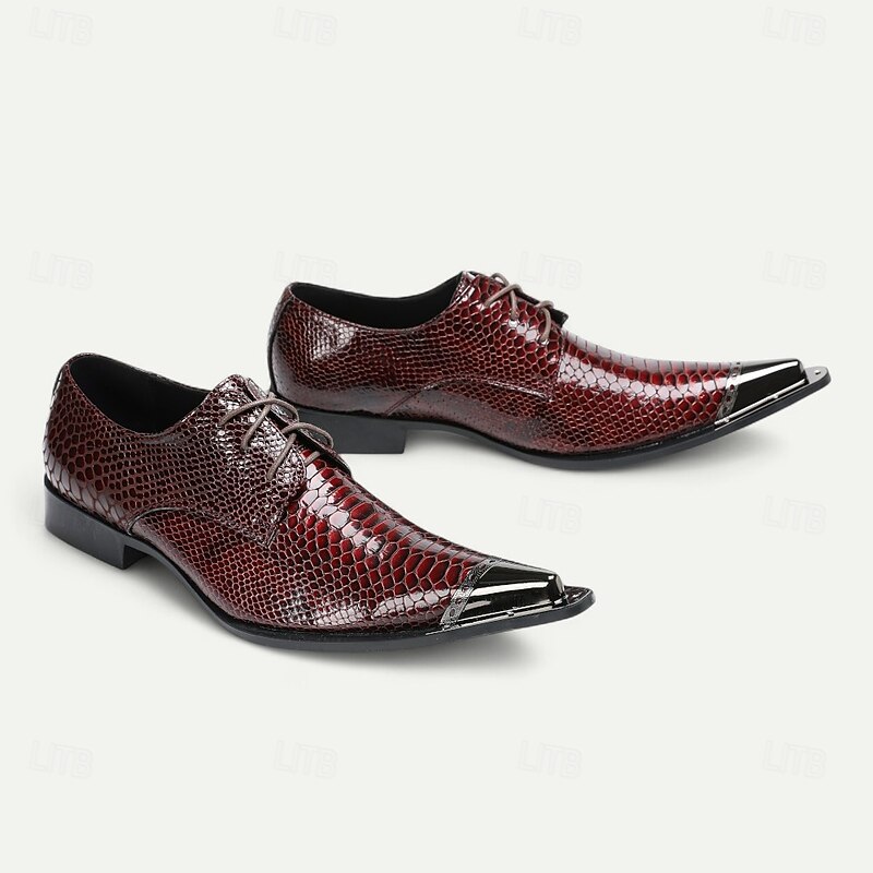 Men's Burgundy Genuine Leather Snake Print Lace-Up Oxford Shoes – Formal Party and Evening Dress Footwear4